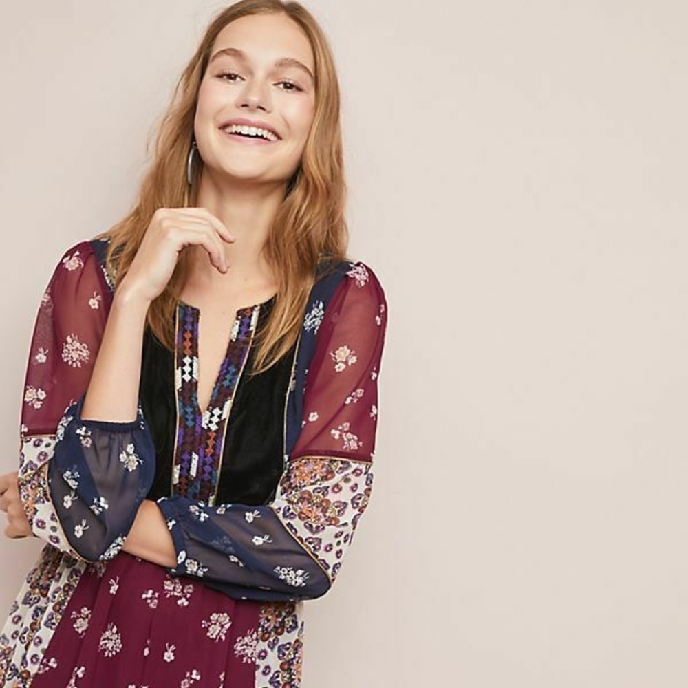 Maeve Quartier Latin Velvet Embroidered Dress